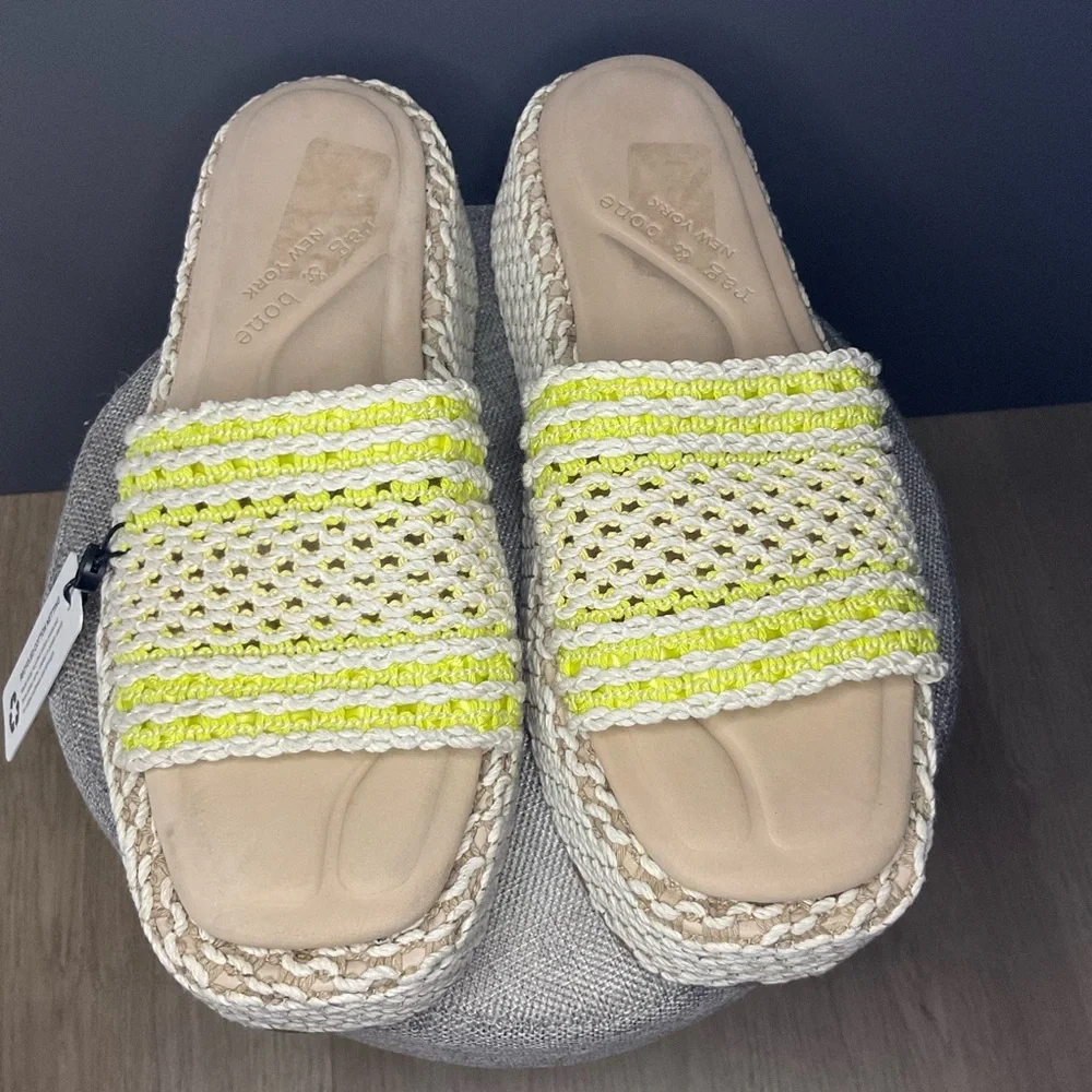 Rag N Bone Women‎ Logan Crochet Green Yellow Square Toe Platform Sandal 39